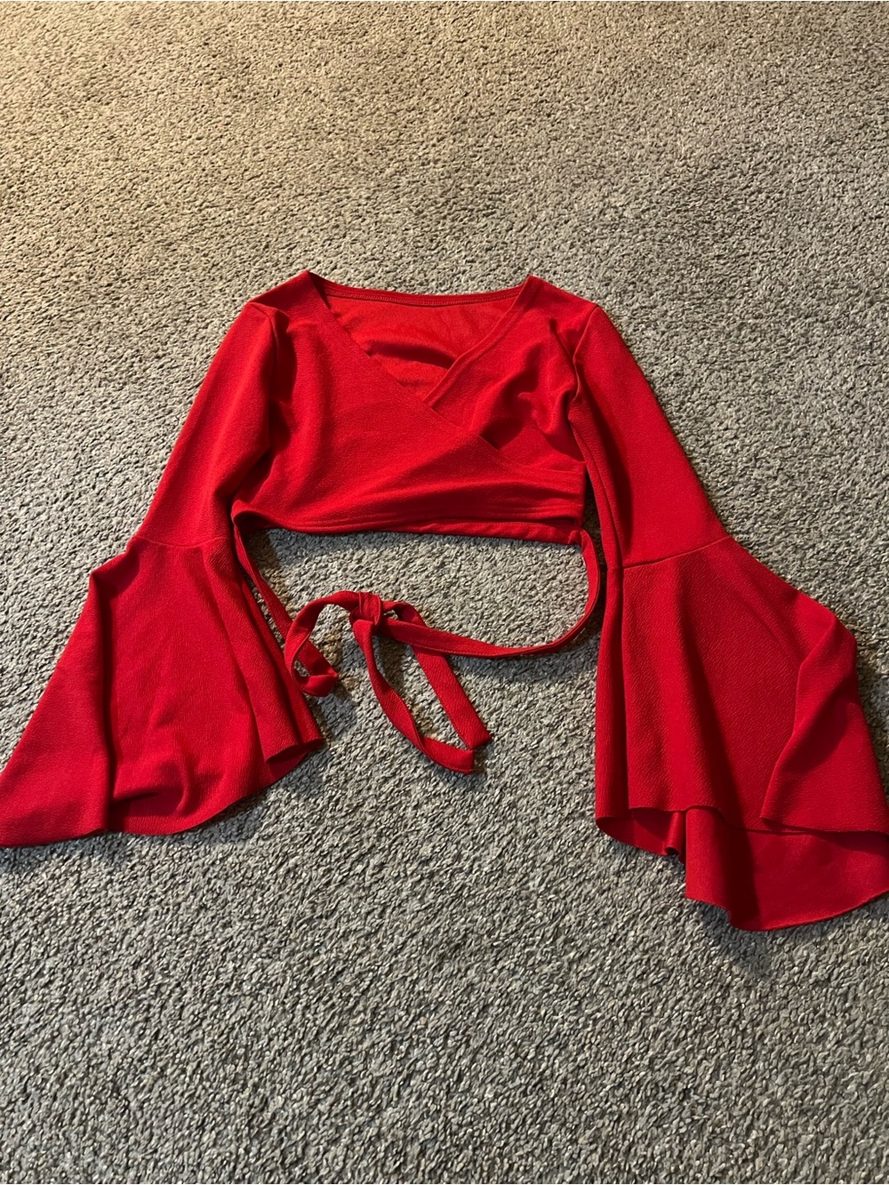 SHEIN Red Wrap Crop Top with Bell Sleeves